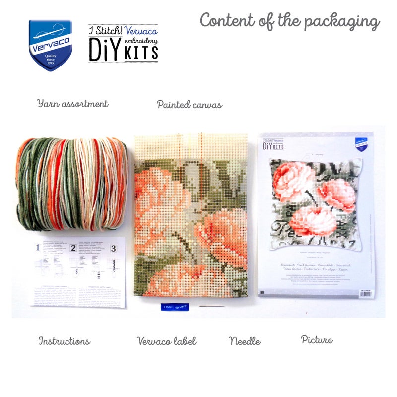 Vervaco Peonies Cross Stitch Cushion - Image 5